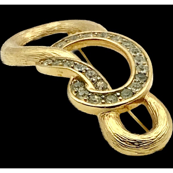 Large Vintage Brushed Gold Pin with inset rhinestones - Picture 3 of 5